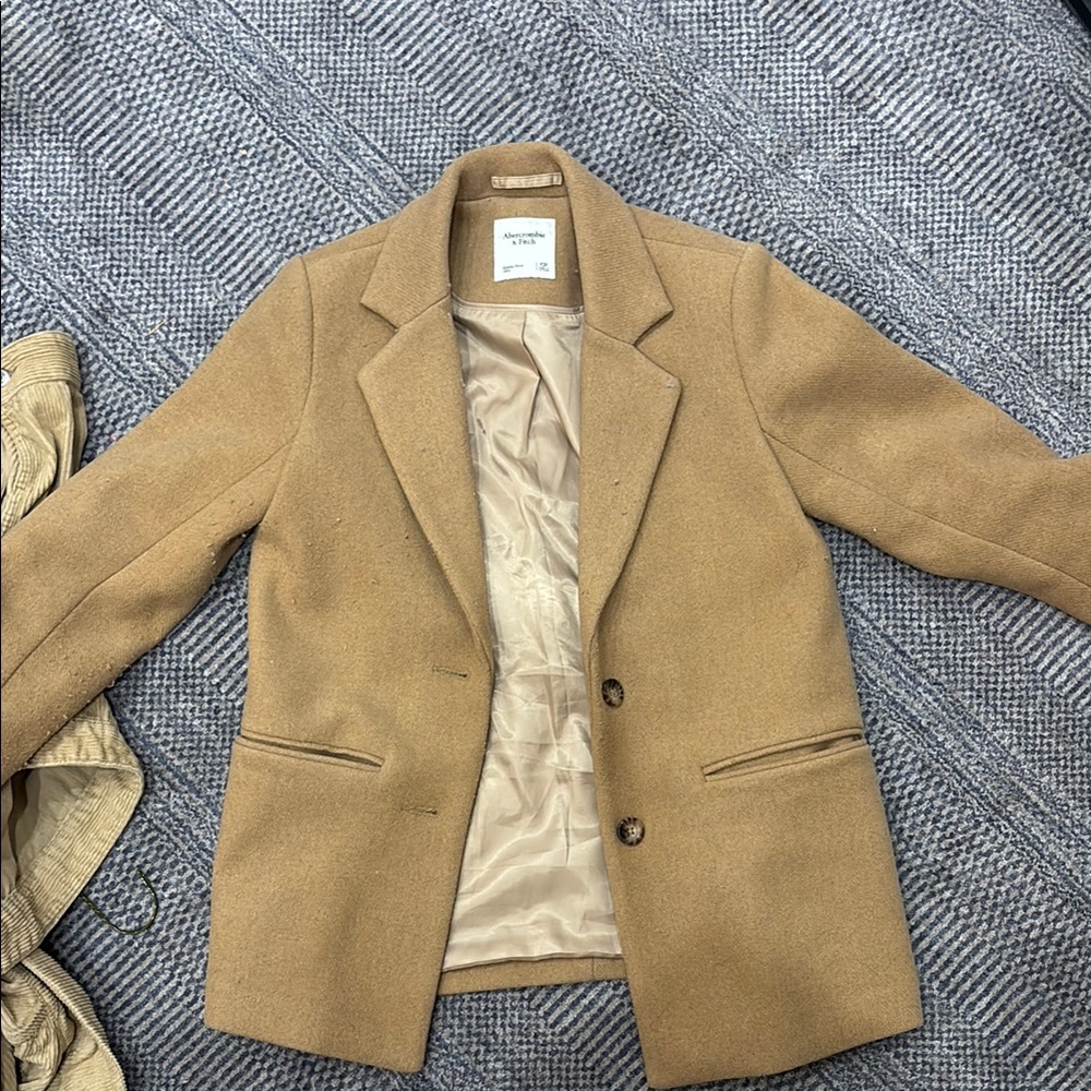 Abercrombie & Fitch Tan Pea Coat with Notched Lapels